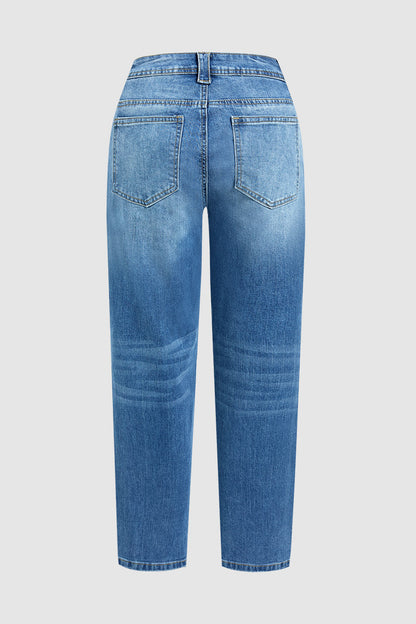 Wash Seam Detail Mid Rise Straight Leg Crop Jeans