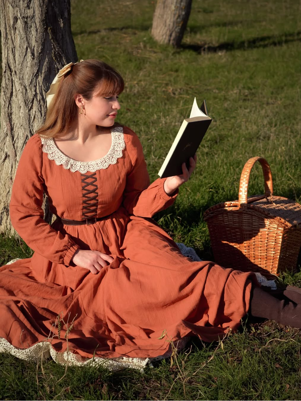Robe longue en coton, manches longues, encolure carrée, coupe princesse, mélange de lin, orange