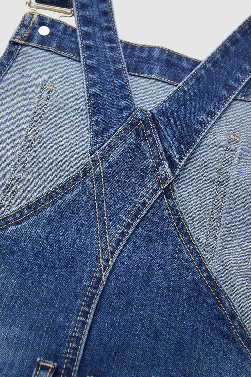 Wash Patch Pocket Stitch Detail Barrel Leg Denim Overalls