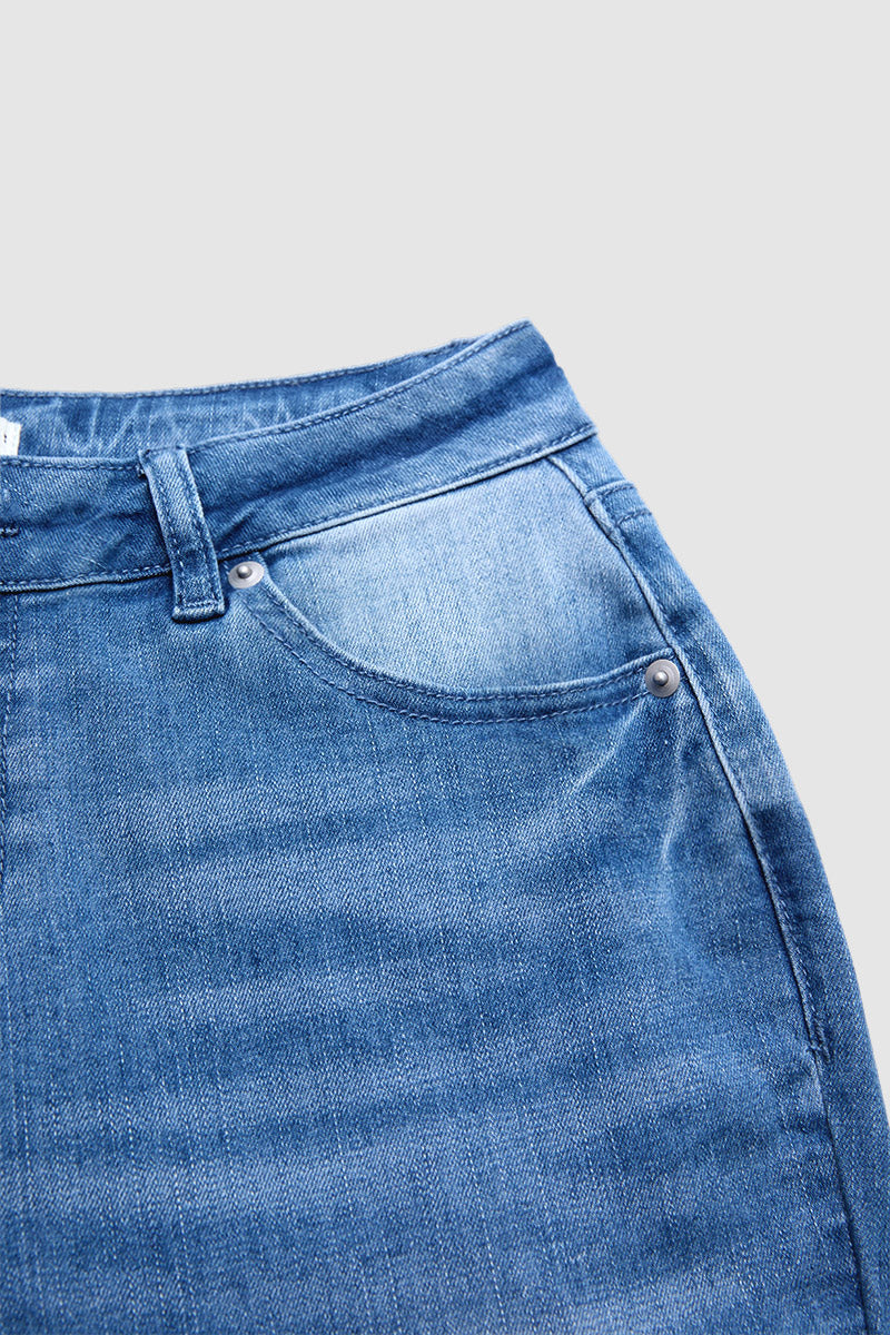 Split Ruffle Hem Flap Pocket Mid Waist Straight Leg Cropped Jeans