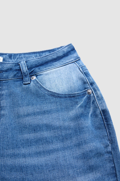 Split Ruffle Hem Flap Pocket Mid Waist Straight Leg Cropped Jeans
