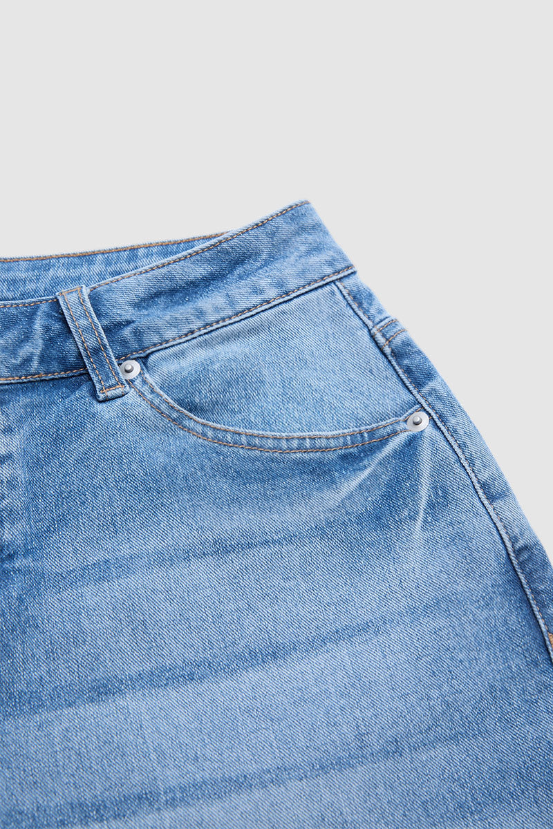 Wash Ruffle Hem High Waist Wide Leg Crop Jeans Without Belt