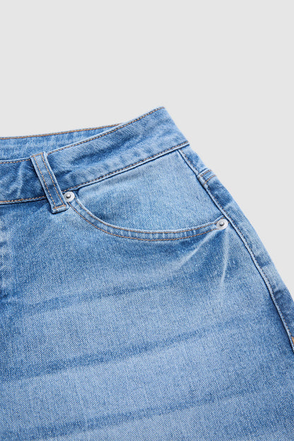 Wash Ruffle Hem High Waist Wide Leg Crop Jeans Without Belt