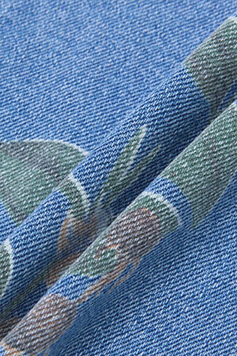 Floral Print Seam Front Mid Waist Denim Bermuda Shorts