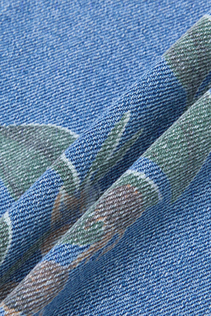 Floral Print Seam Front Mid Waist Denim Bermuda Shorts