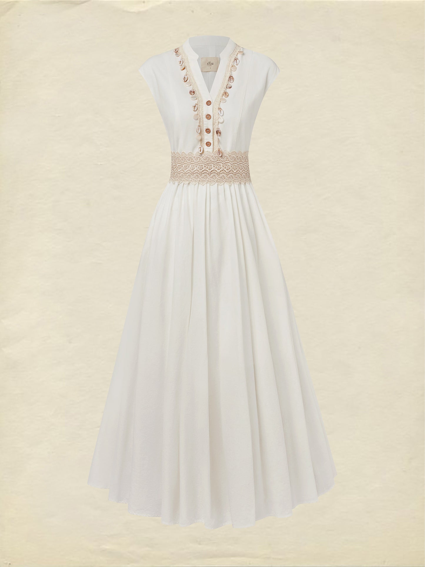 Robe longue en lin, manches courtes, col en V, unie, dentelle, vintage, blanche