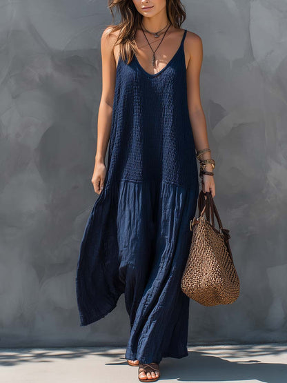 Robe longue bohème en coton et lin patchwork