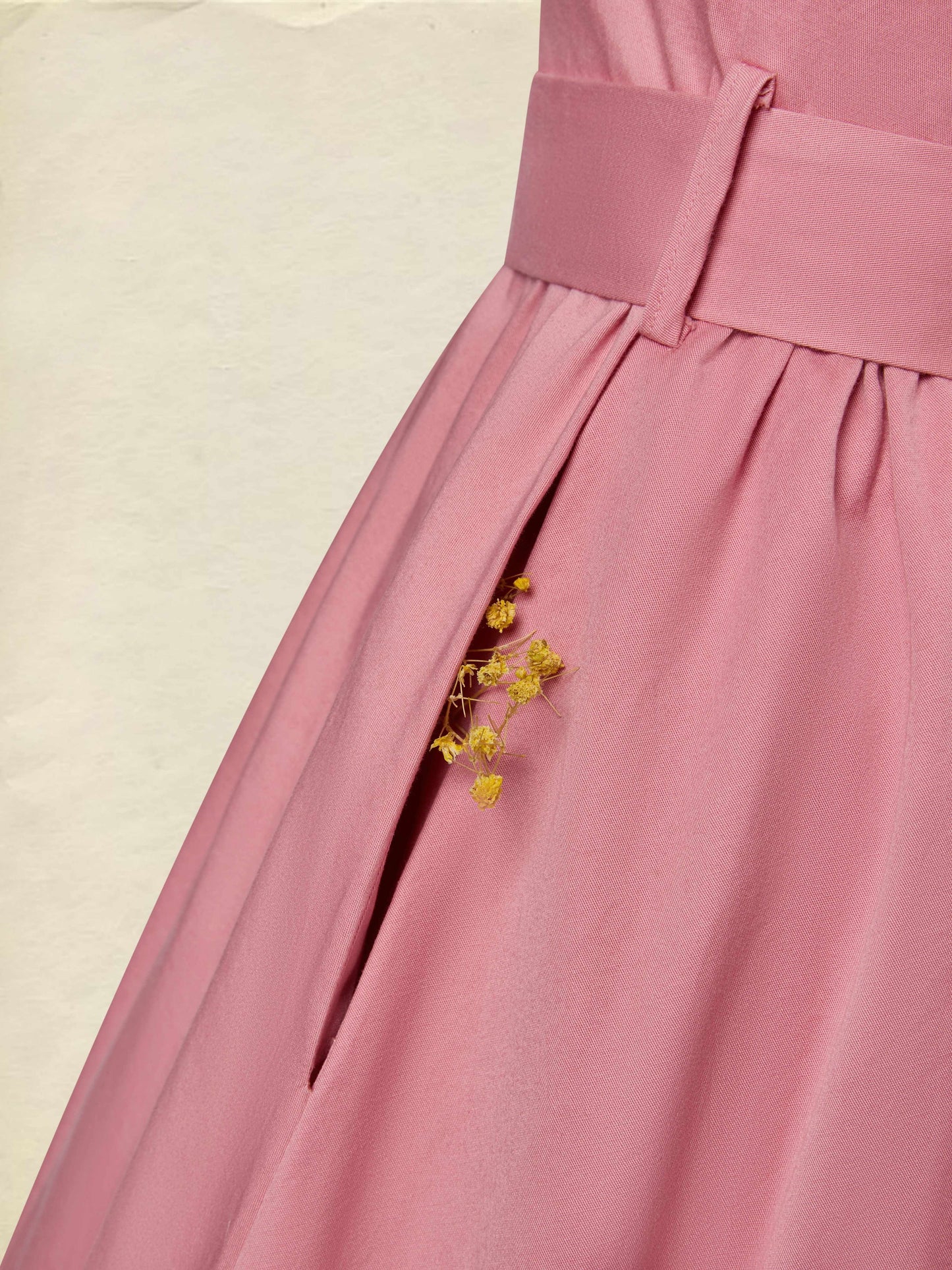 Robe midi en coton, demi-manches, col en V, unie, ceinture, style vintage, rose foncé