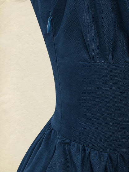 Robe longue en lin, manches courtes, col en V, unie, dentelle, vintage, bleue
