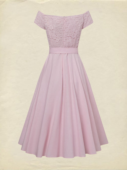 Robe Midi en Coton, sans Manches, Unie, Dentelle, Style Vintage Français, Rose