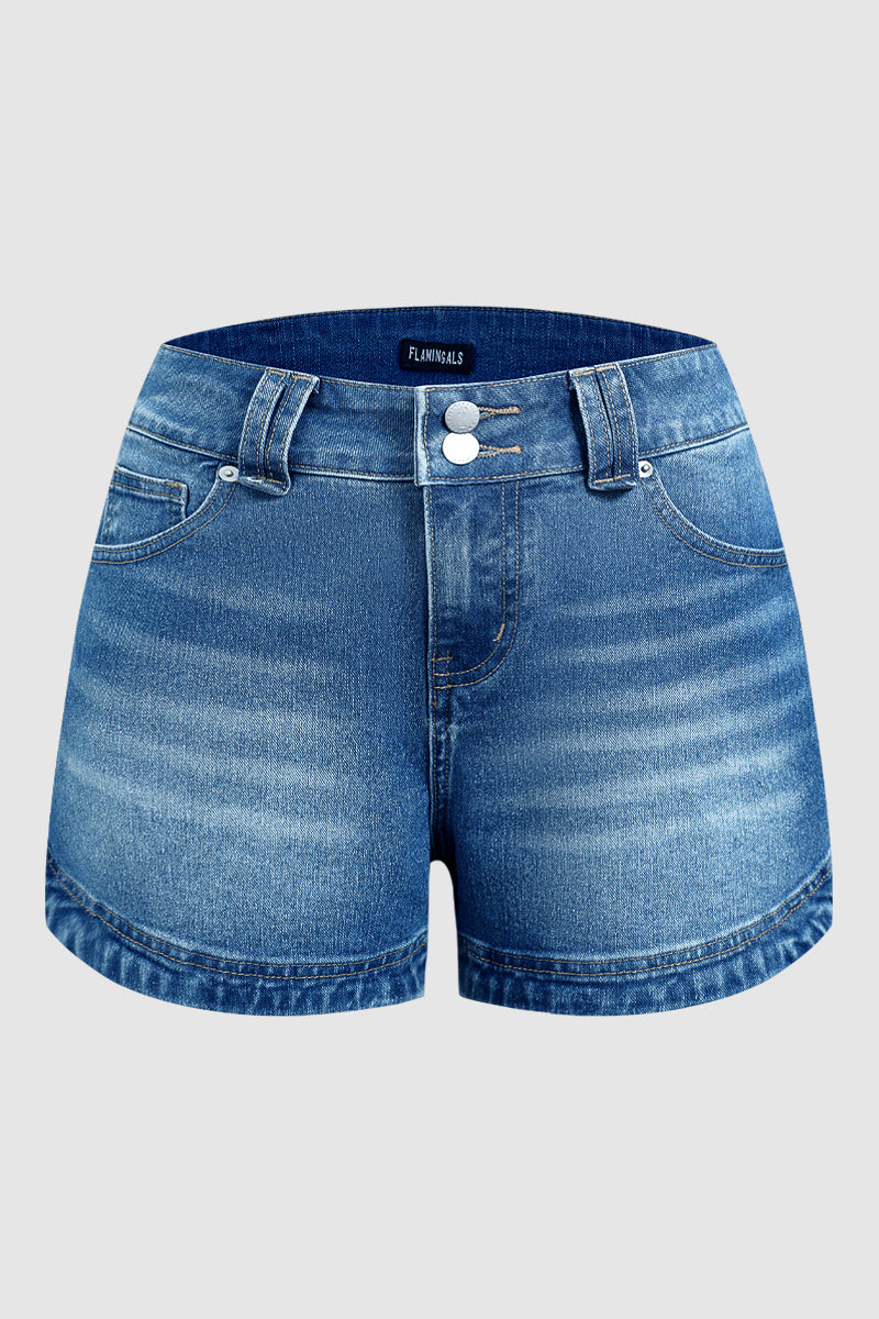 Wash Split Studded Mid Waist Denim Shorts