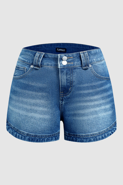 Wash Split Studded Mid Waist Denim Shorts