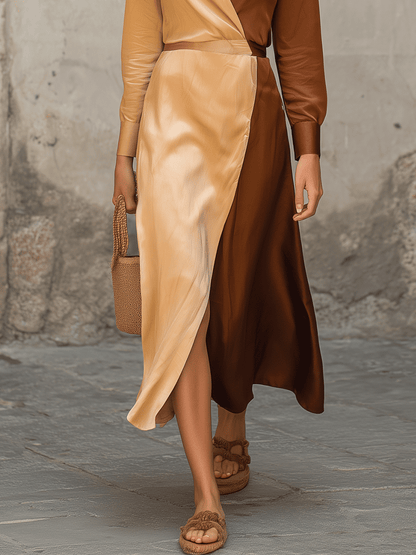 Robe portefeuille bicolore sans effort au drapé fluide