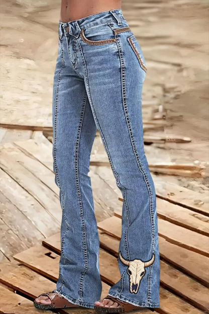Wash Contrast Stitch Low Waist Bootcut Jeans
