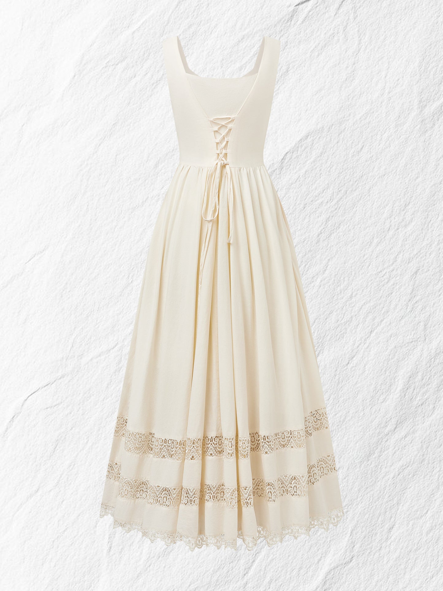 Robe longue en lin, sans manches, encolure en cœur, unie, dentelle, vintage, blanche