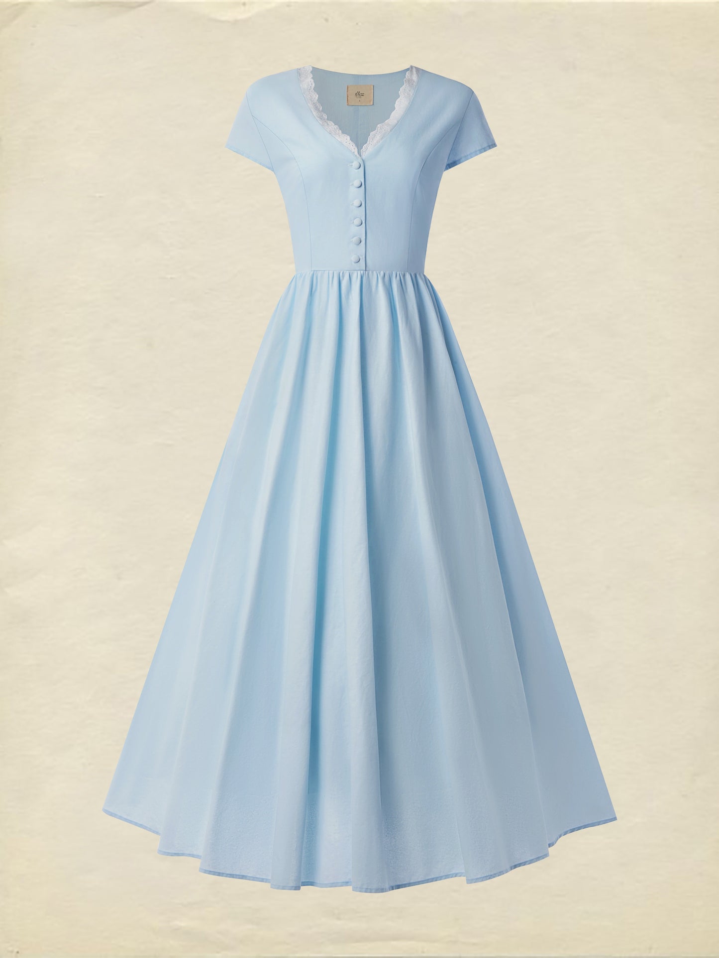 Robe midi en lin, manches courtes, col en V, mélange de lin, unie, Renaissance