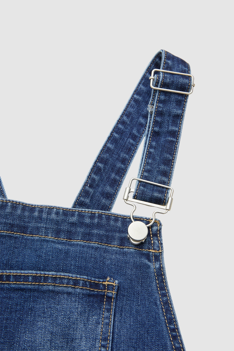 Wash Patch Pocket Stitch Detail Barrel Leg Denim Overalls