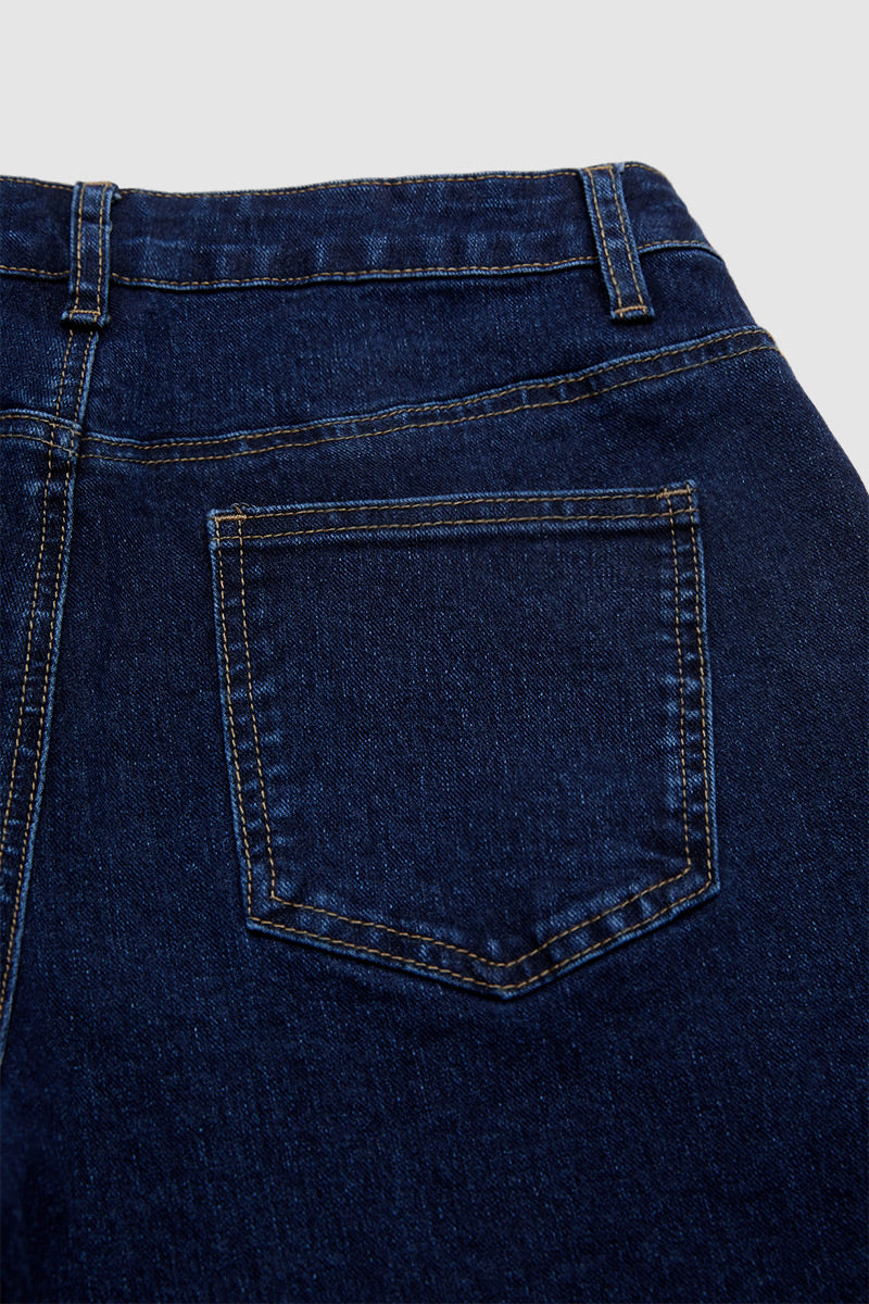 Wash Studded Mid Waist Straight Leg Jeans Without Belt