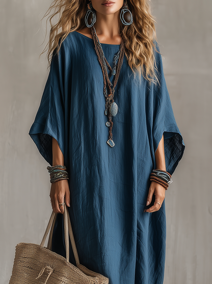Robe longue kaftan style bohème bleu lagon