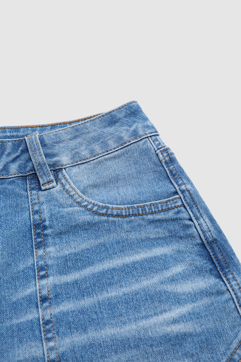 Wash Button Decor Mid Waist Barrel Leg Capri Jeans
