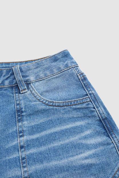 Wash Button Decor Mid Waist Barrel Leg Capri Jeans
