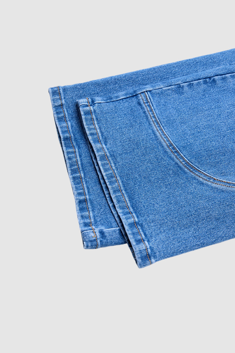Stitch Detail Straight Leg Mid Waist Jeans Without Belt