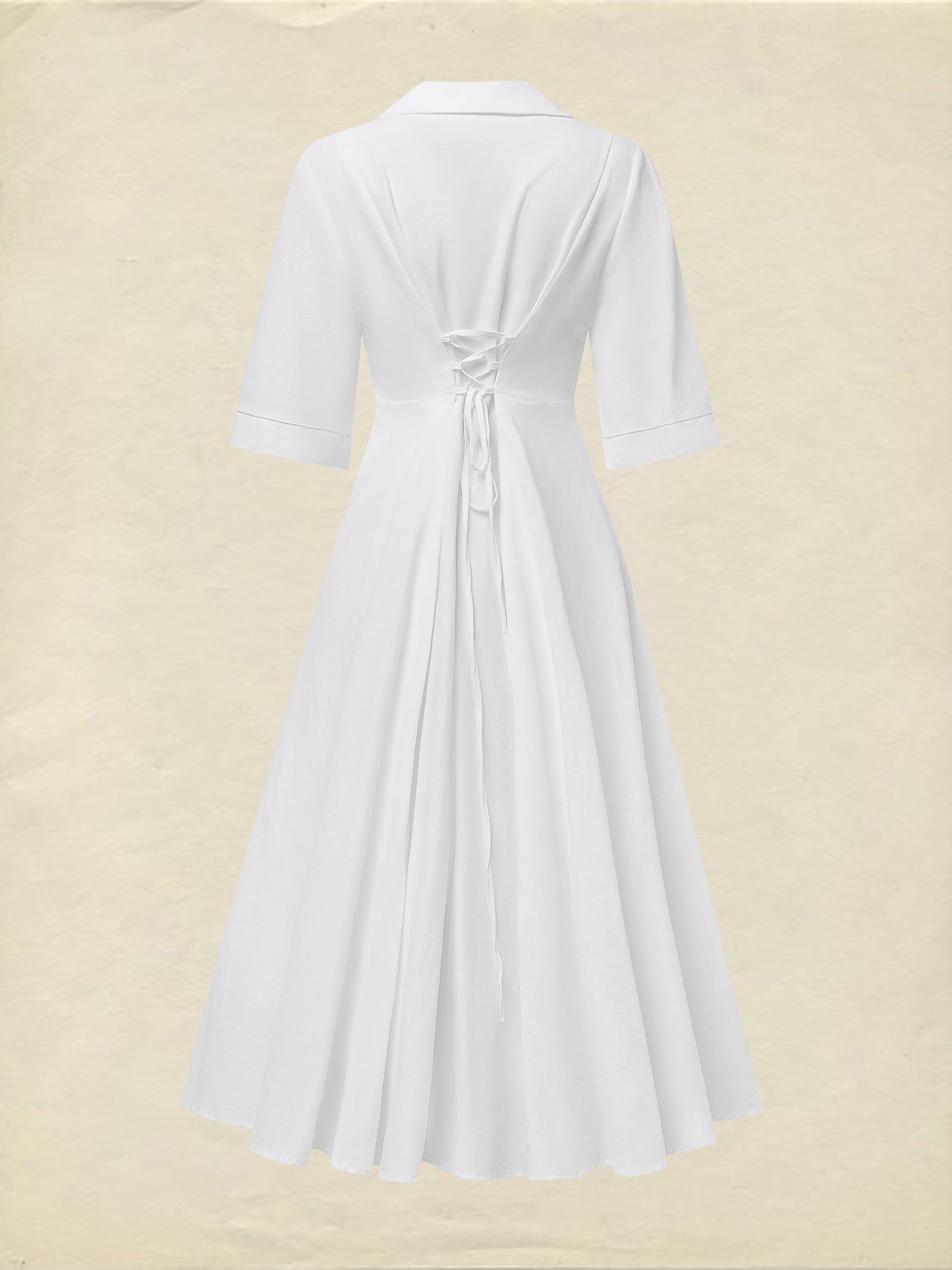 Robe longue en lin, manches courtes, col châle, unie, vintage, blanche