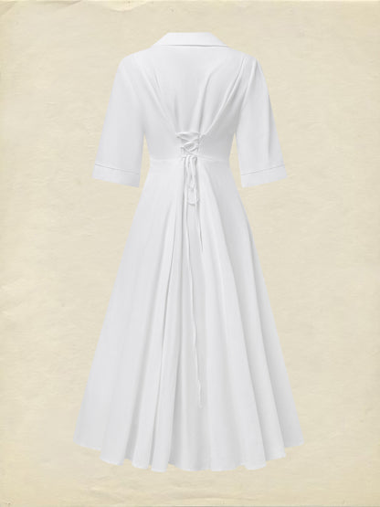 Robe longue en lin, manches courtes, col châle, unie, vintage, blanche
