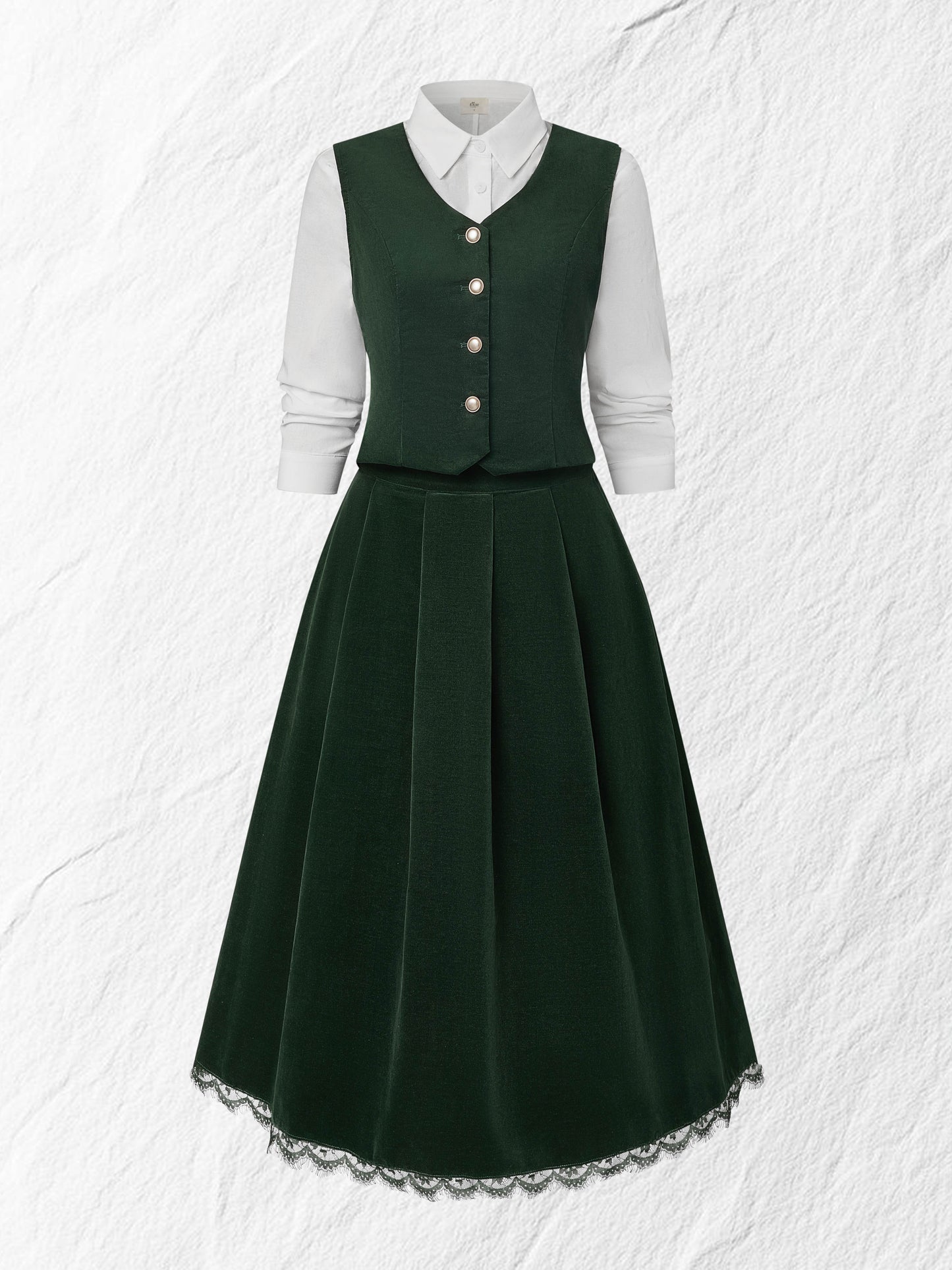 Jupe midi en coton (chemise et gilet non inclus), unie, poches, vintage, rouge lie-de-vin