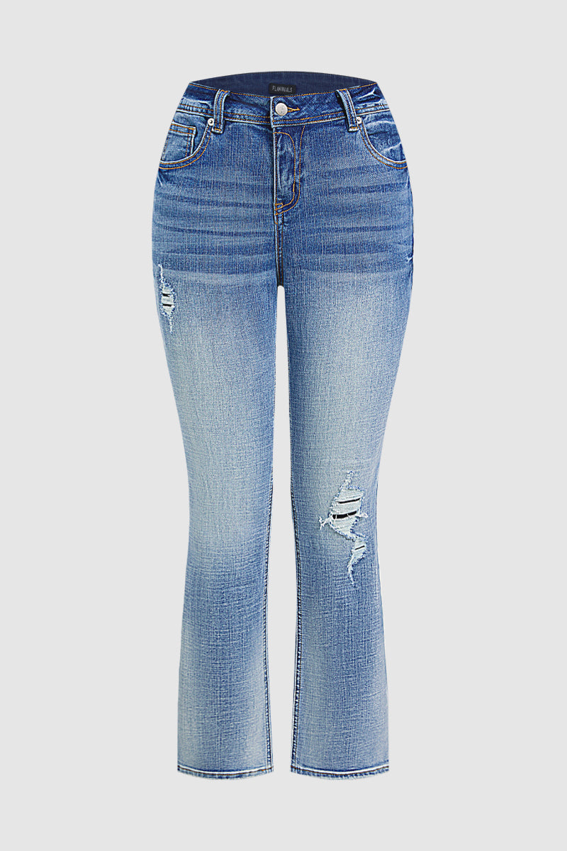Wash Ripped Mid Rise Bootcut Jeans