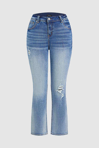 Wash Ripped Mid Rise Bootcut Jeans