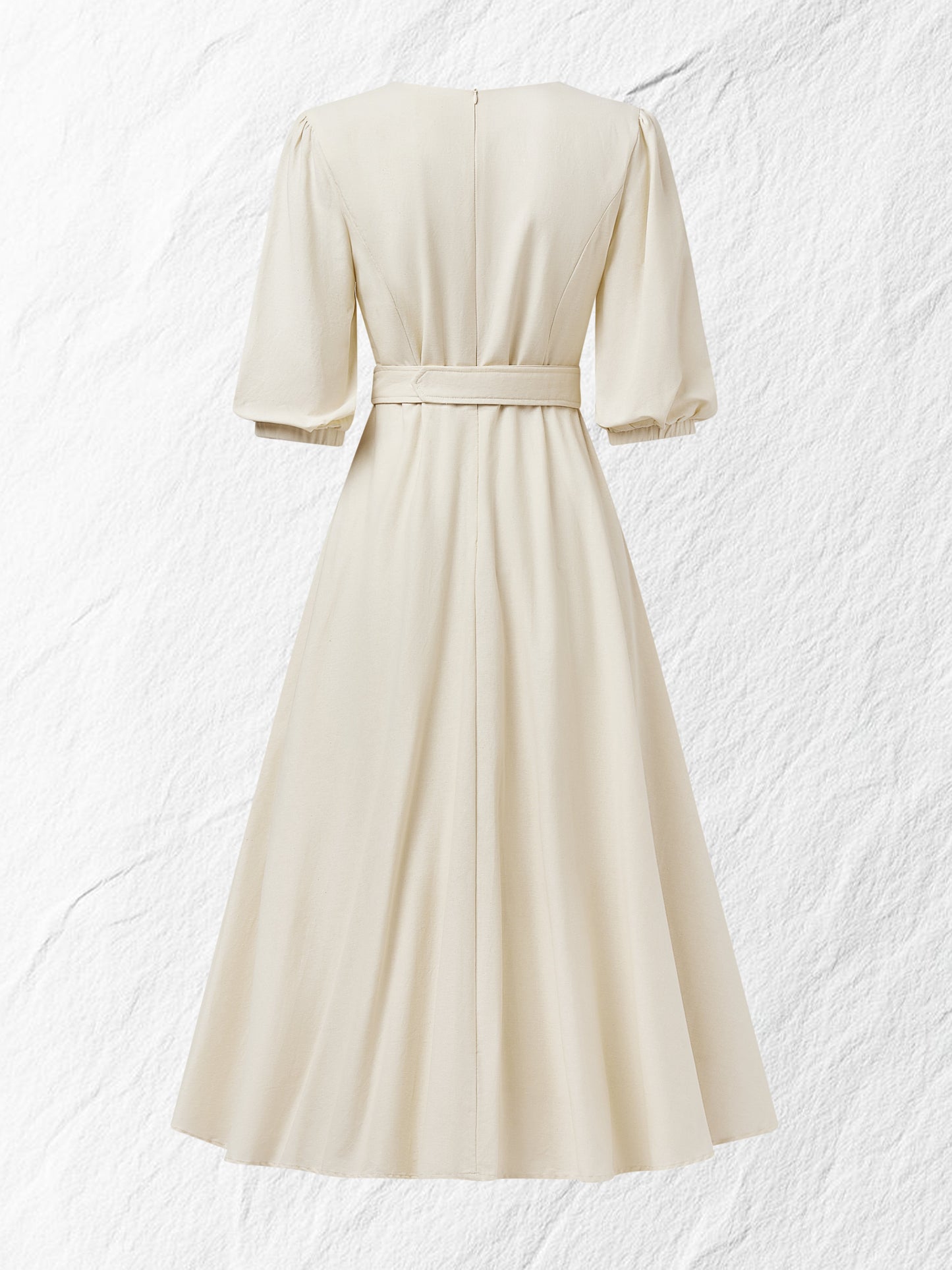 Robe longue en coton, manches ballon, col en V, unie, avec ceinture, vintage, kaki