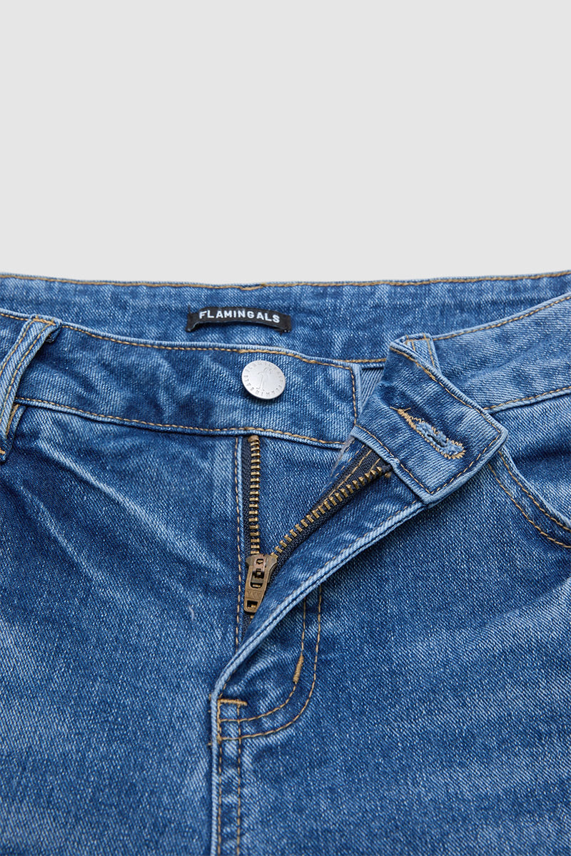 Wash Raw Hem Mid Rise Denim Bermuda Shorts