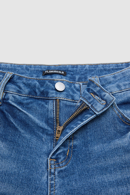 Wash Raw Hem Mid Rise Denim Bermuda Shorts