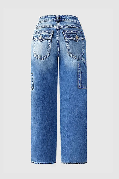 Wash Multi Pocket Mid Rise Straight Leg Jeans