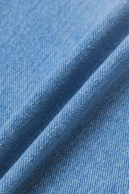 Wash Stitch Detail Ruffle Hem Mid Rise Wide Leg Crop Jeans