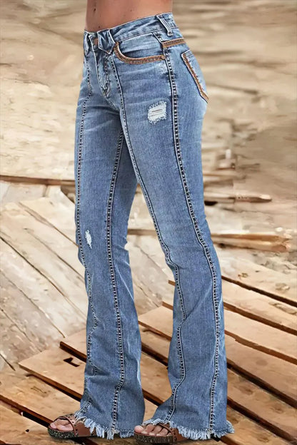 Wash Contrast Stitch Low Waist Bootcut Jeans