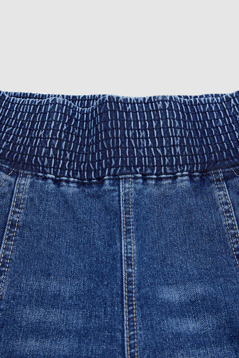 Wash Elastic High Waist Straight Leg Crop Jeans