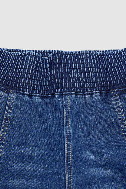 Wash Elastic High Waist Straight Leg Crop Jeans