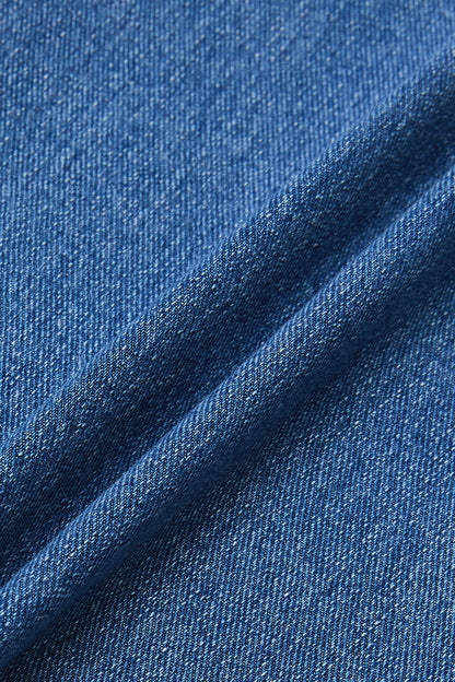 Wash Tie Belt Stitch Detail Mid Waist Wide Leg Jeans