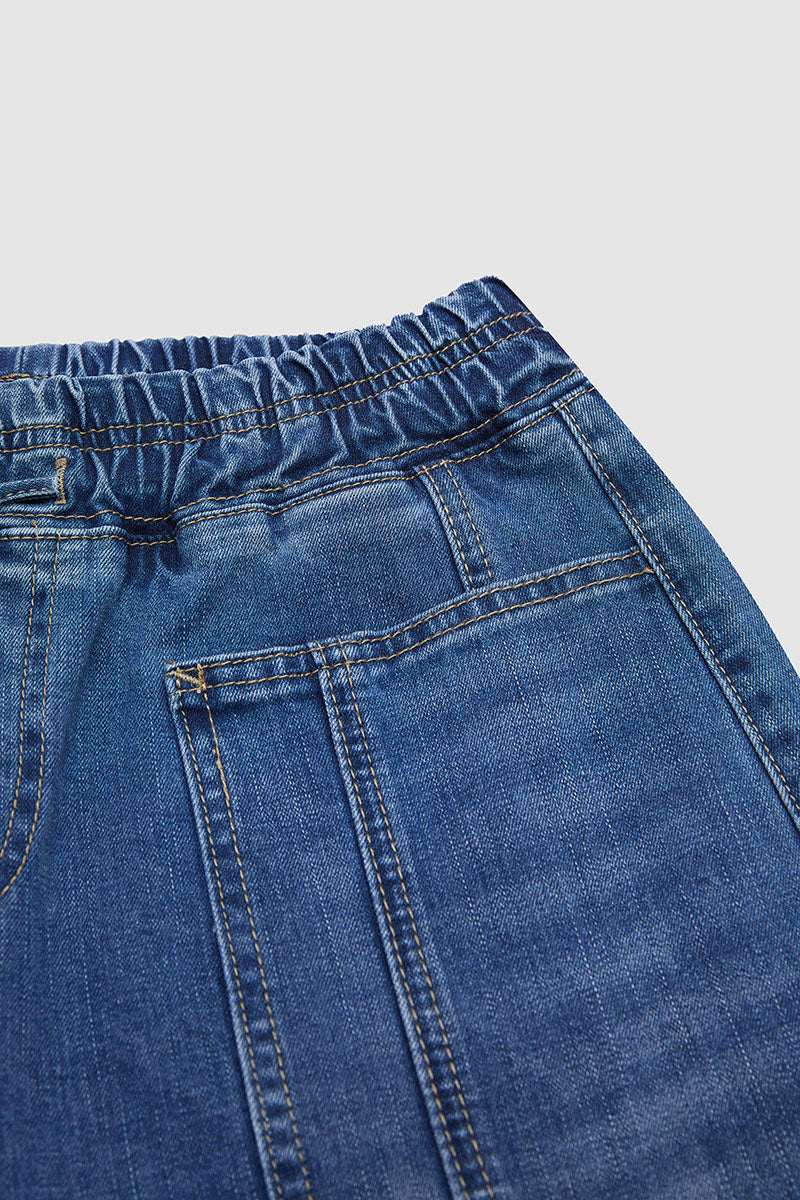 Drawstring Patched Pocket High Waist Barrel Leg Crop Jeans