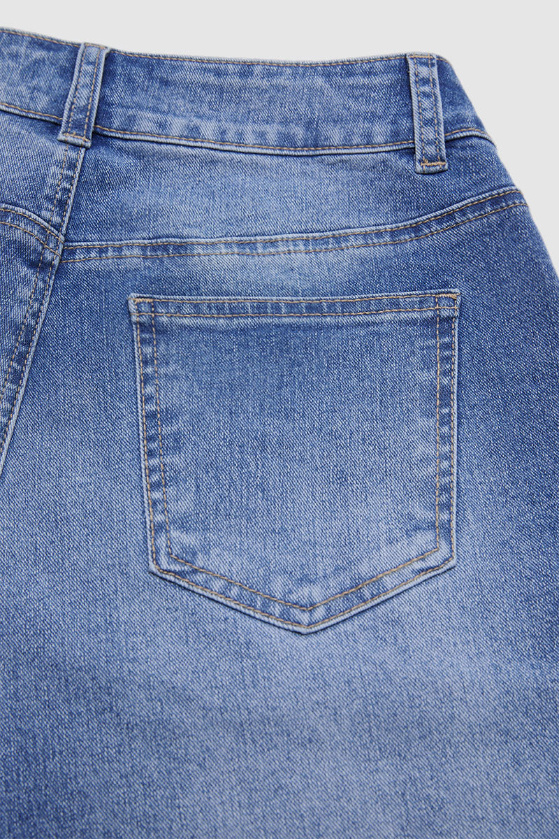 Ruffle Split Hem Pleated Mid Waist Wide Leg Jeans Without Belt