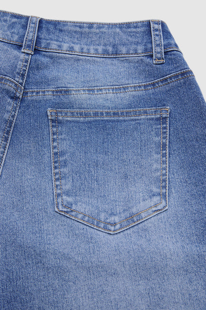 Ruffle Split Hem Pleated Mid Waist Wide Leg Jeans Without Belt