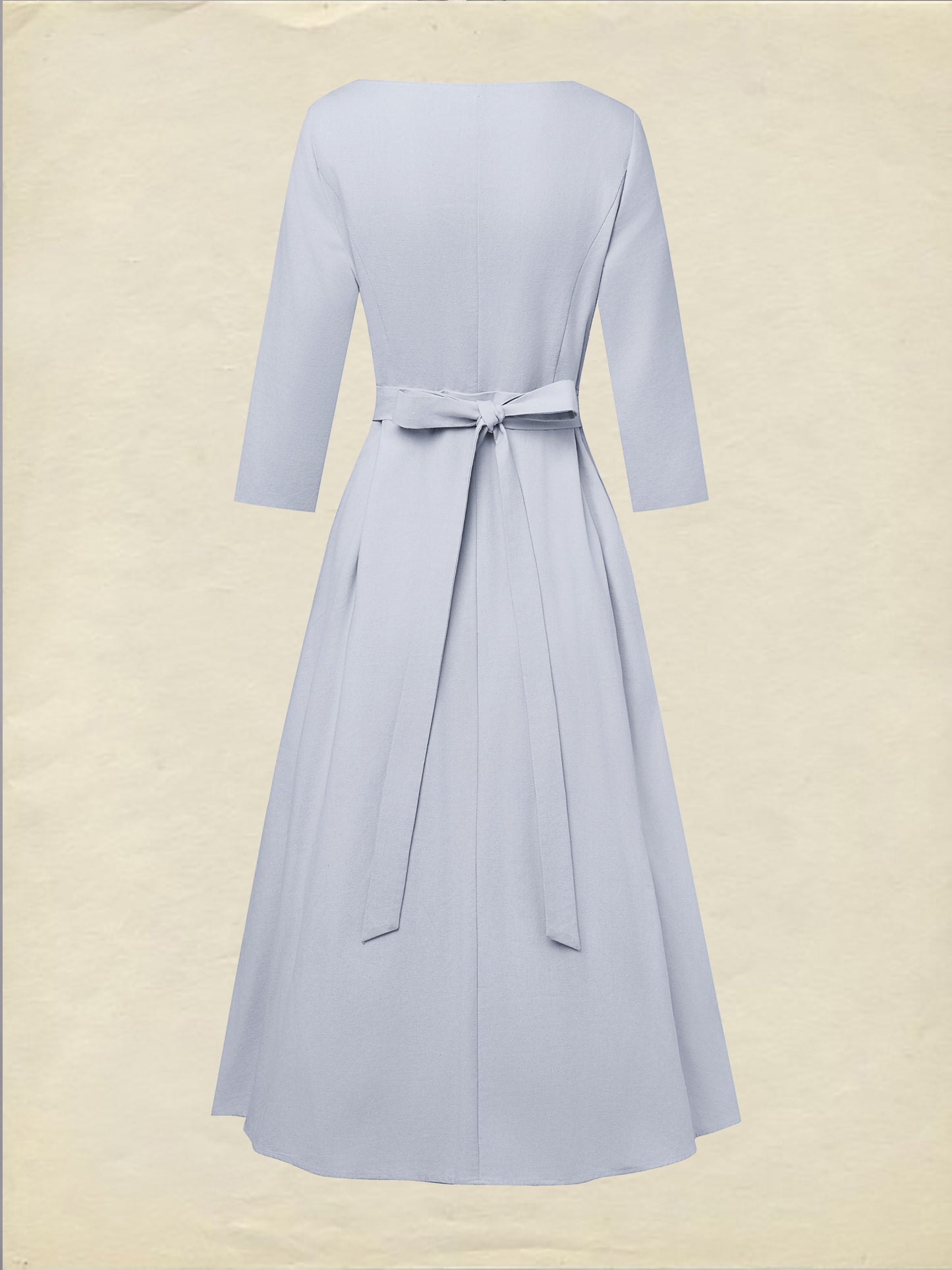 Robe en lin midi, demi-manches, col châle, unie, boutonnée, vintage français, lavande