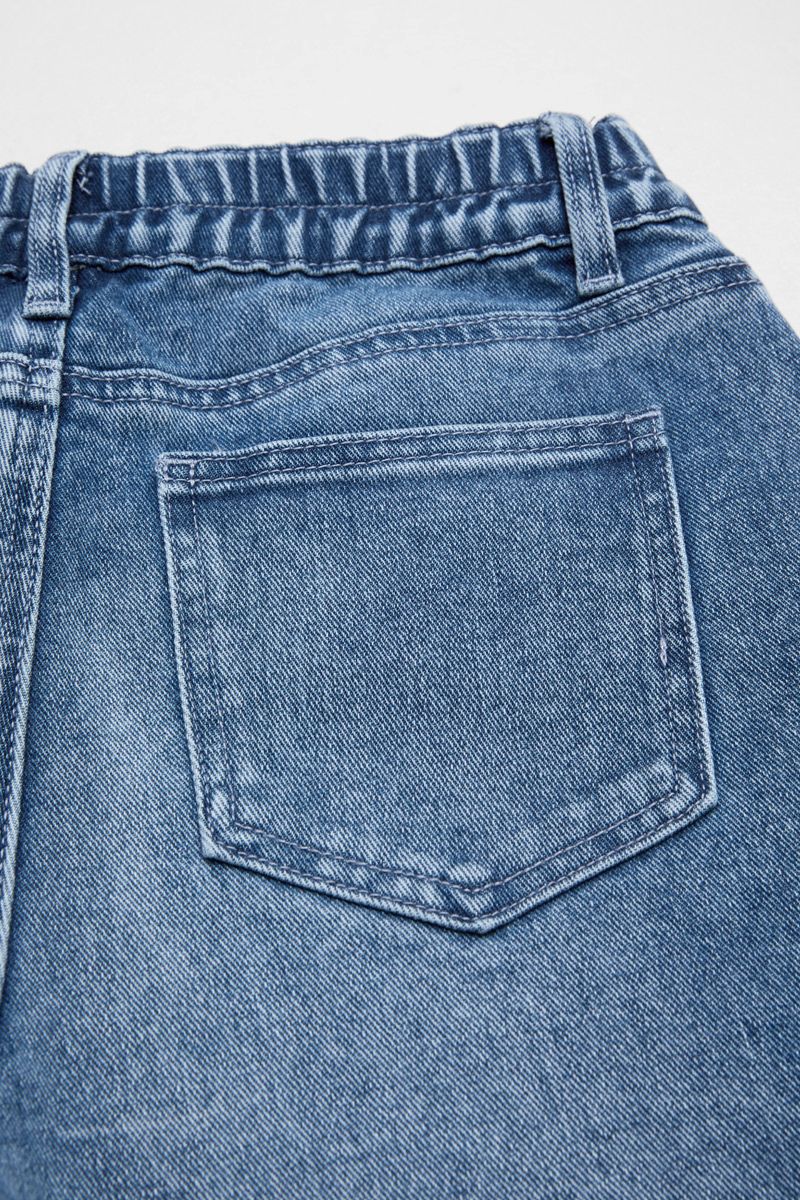 Wash Elastic Mid Rise Wide Leg Crop Jeans