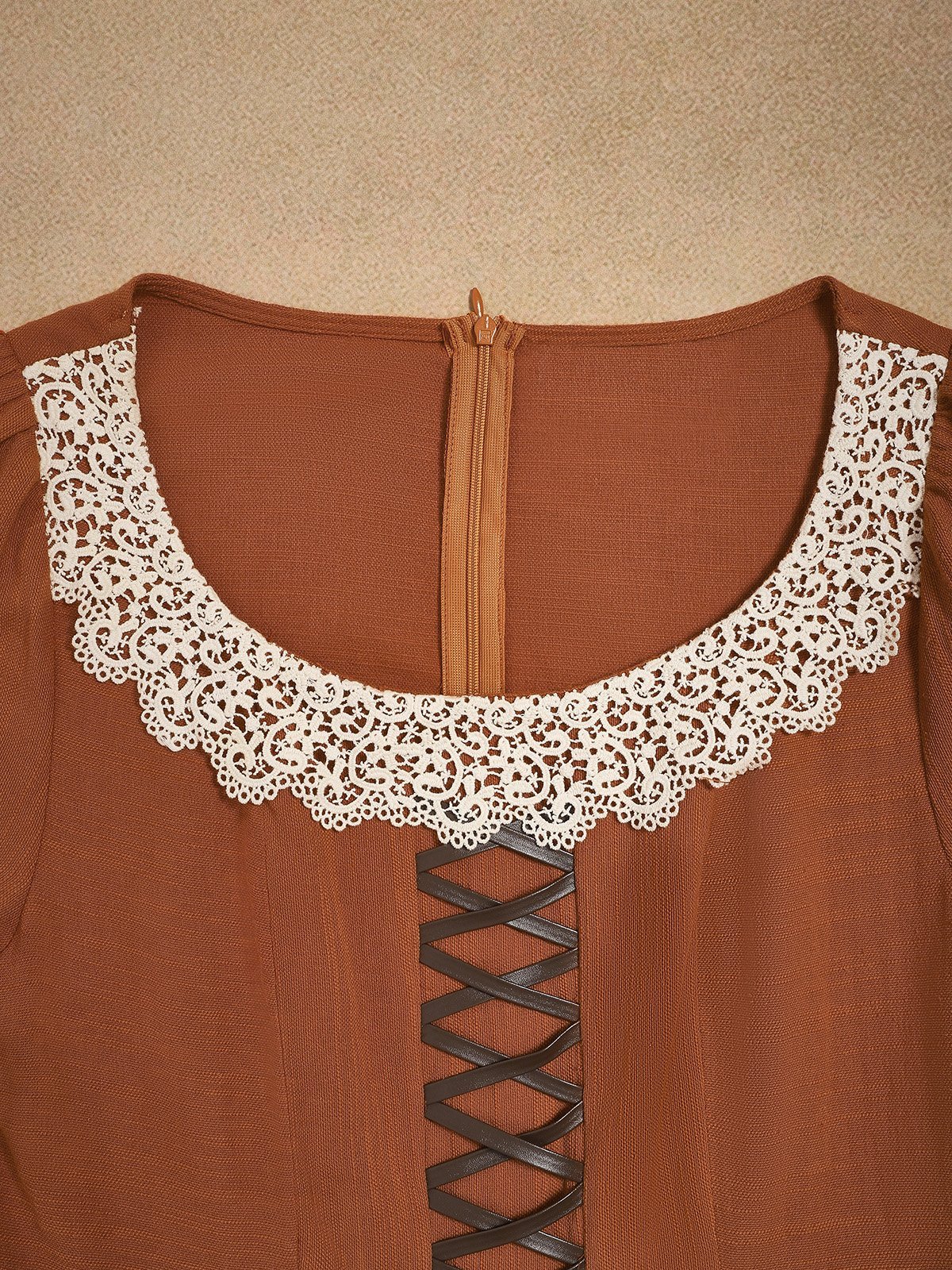 Robe longue en coton, manches longues, encolure carrée, coupe princesse, mélange de lin, orange