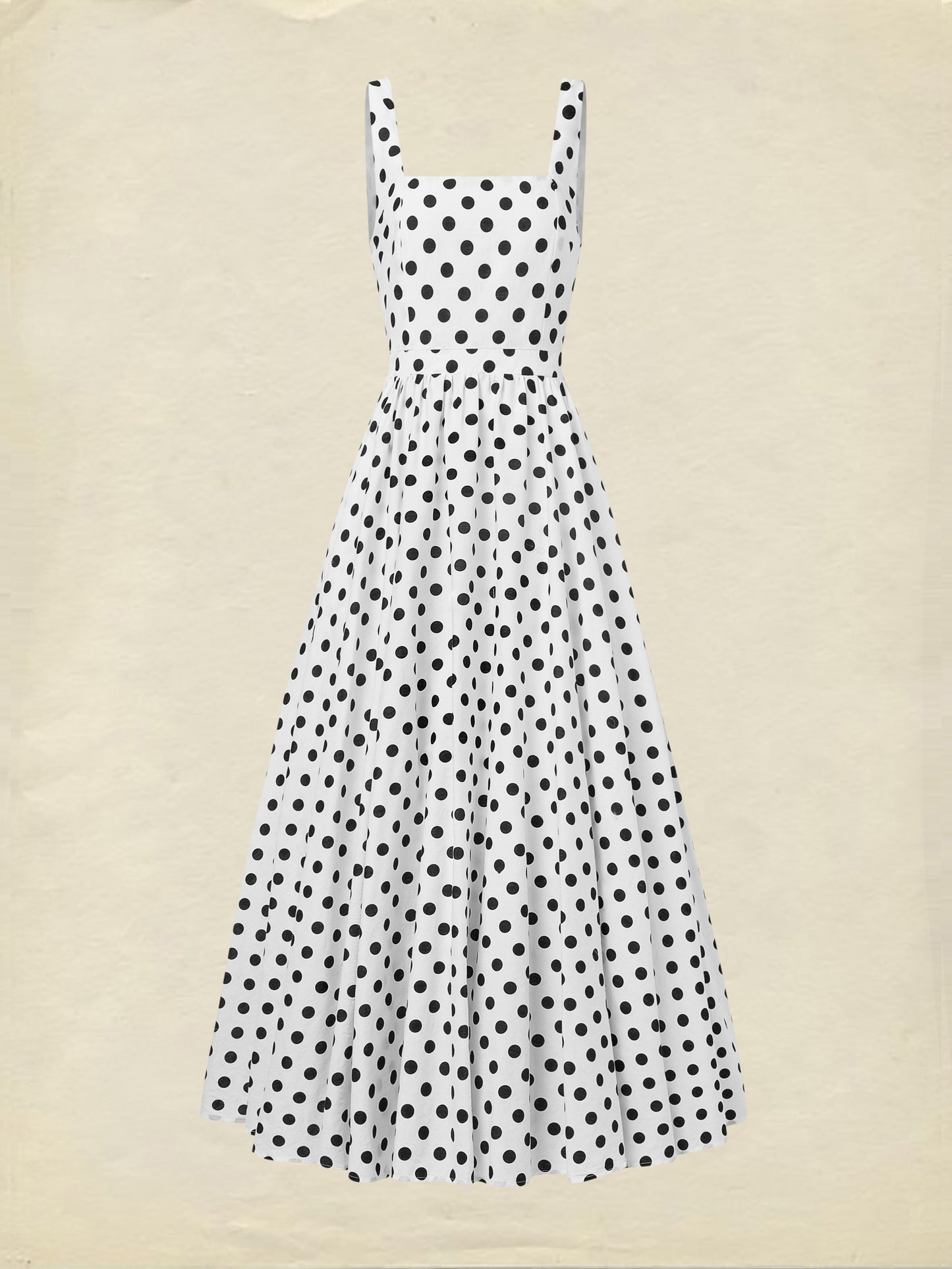 Robe longue en coton, sans manches, col carré, à pois, bretelles, vintage, blanche