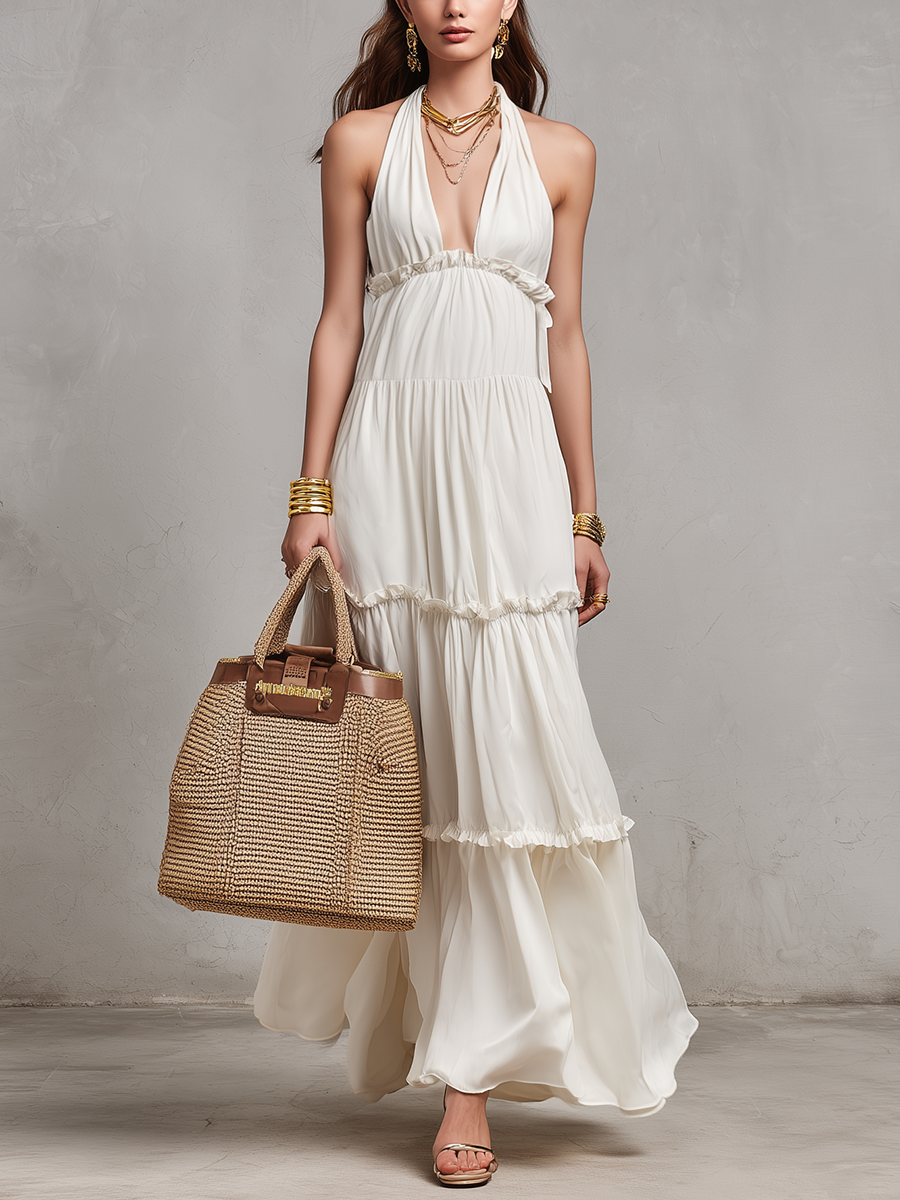 Robe longue étagée éthérée à dos nu