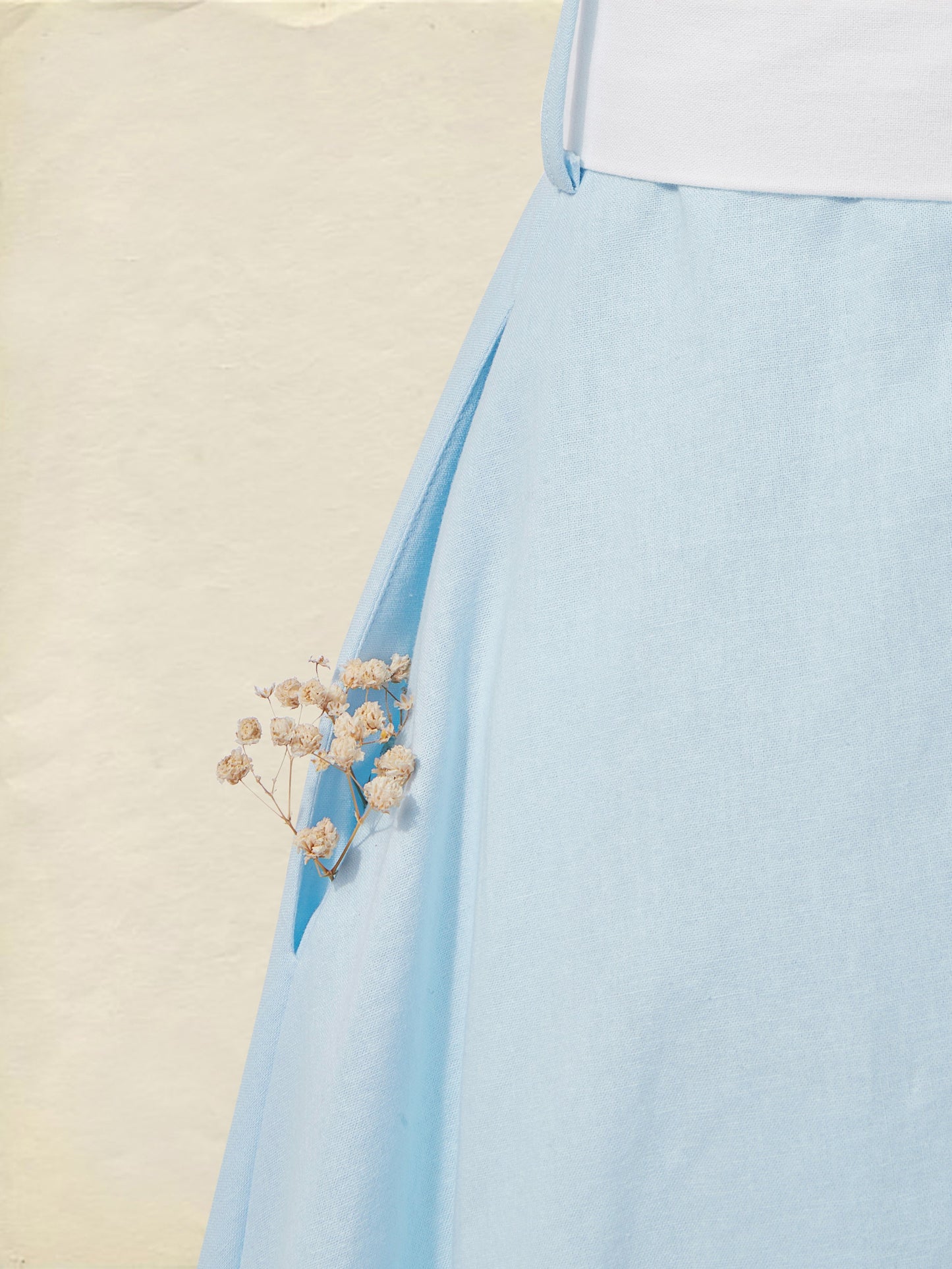 Robe midi en lin, manches longues, col en V, unie, avec ceinture, style vintage français, bleu ciel