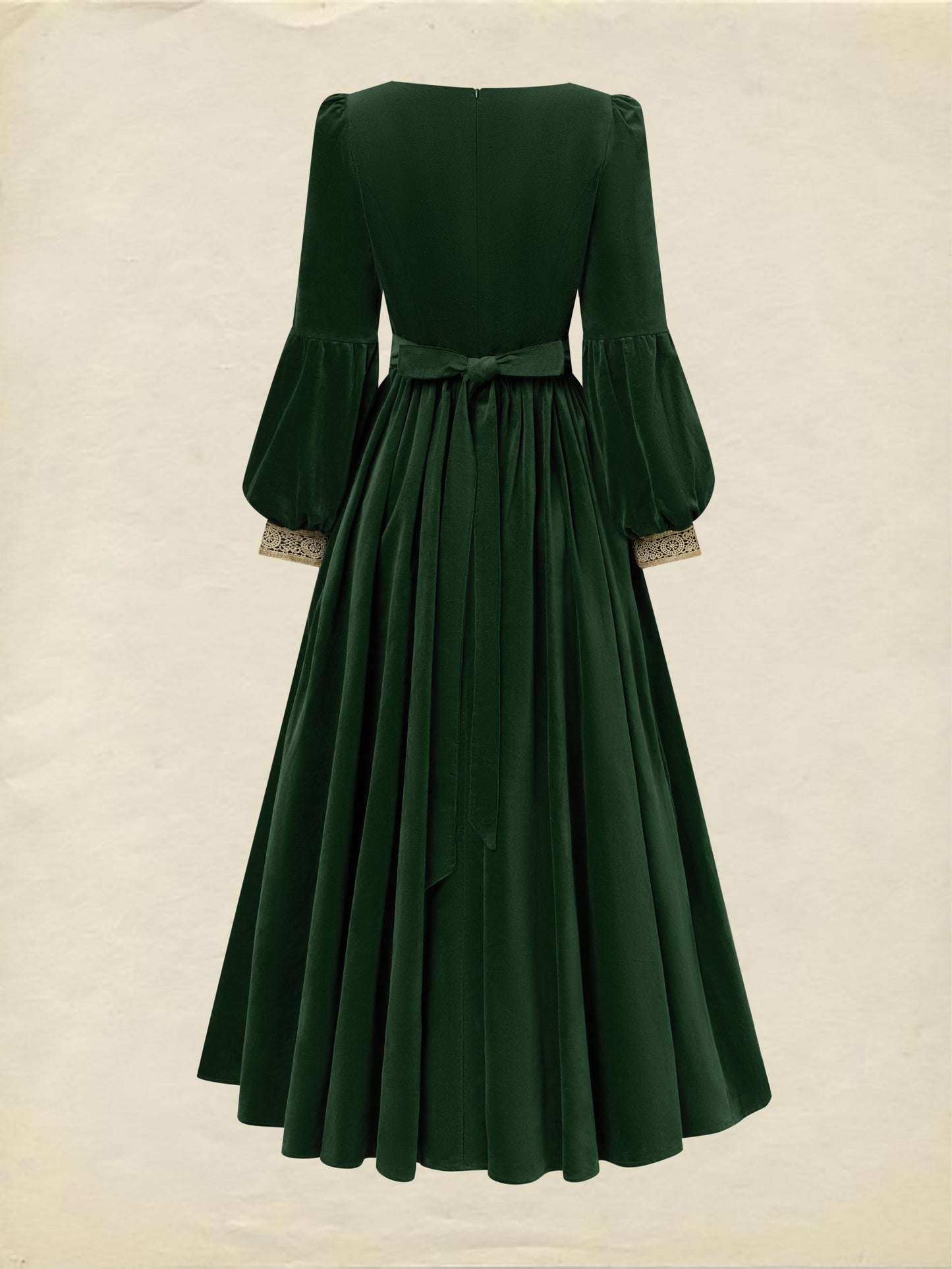 Robe longue en coton, manches longues, col carré, unie, dentelle, vintage, verte